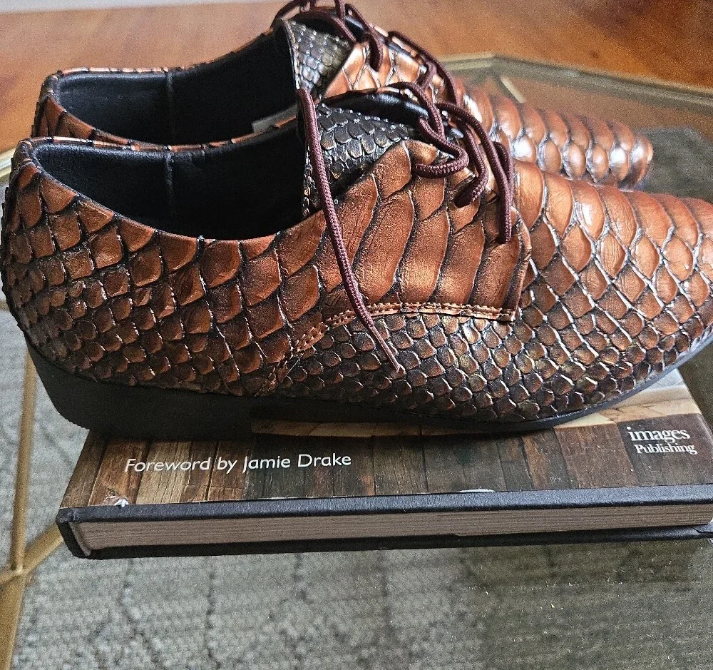 Source Unknown Men's Copper Brown Scaled Lace-Up Oxfords